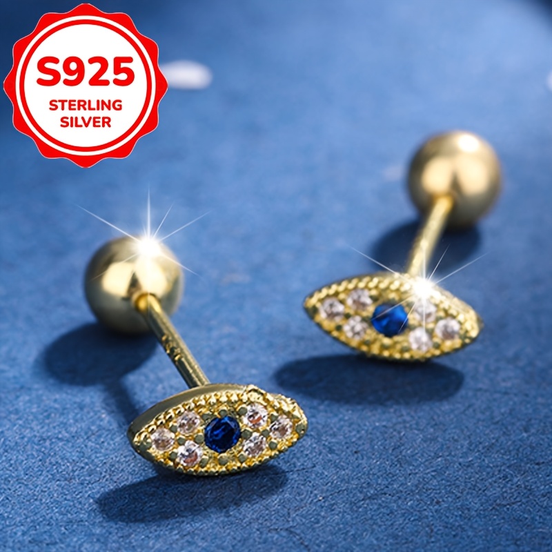 Women's 2pc S925 Sterling Silver Evil Eye Threaded Stud Earrings